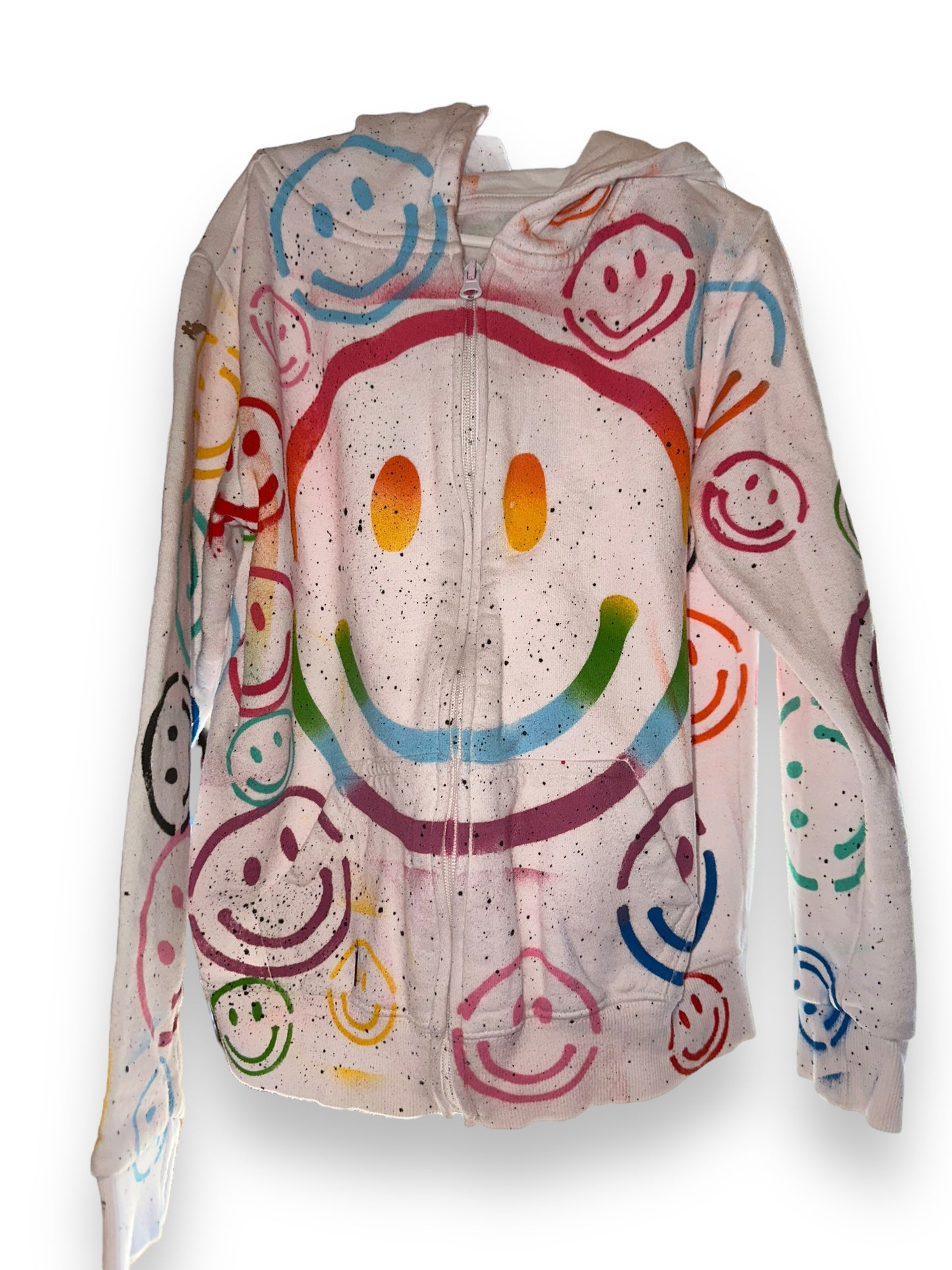 Hand painted smiley zip up